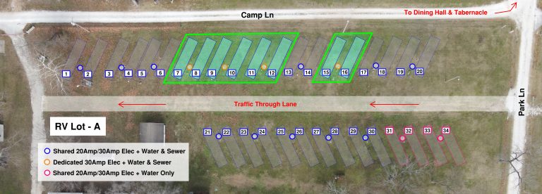 Lot A – RV Space – Dedicated 30A Elec. + Water/Sewer (7, 8, 9, 10, 11, 12, 15, 16)